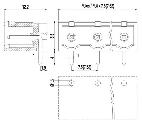 PV05-7,62-H-P-GY Οριζόντια κλέμα πλακέτας 5 πόλων ύψους 8,50mm-299