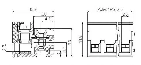 SHCH02-5-GY Οριζόντια κλέμα καλωδίου 2 πόλων ύψους 11,50mm-287