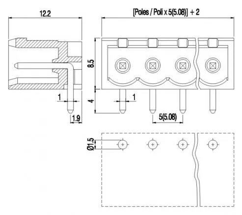 PV07-5.08-H-P Οριζόντια κλέμα πλακέτας 7 πόλων ύψους 8,50mm-345