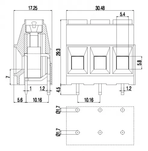 Κάθετη κλέμα πλακέτας ισχύος 2 πόλων ύψους 29,20mm-730